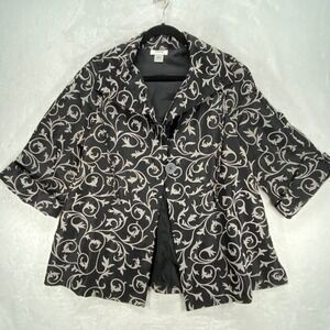 Dorman Black Floral Print 3/4 Sleeve Button‎ Front Jacket Blazer Size M